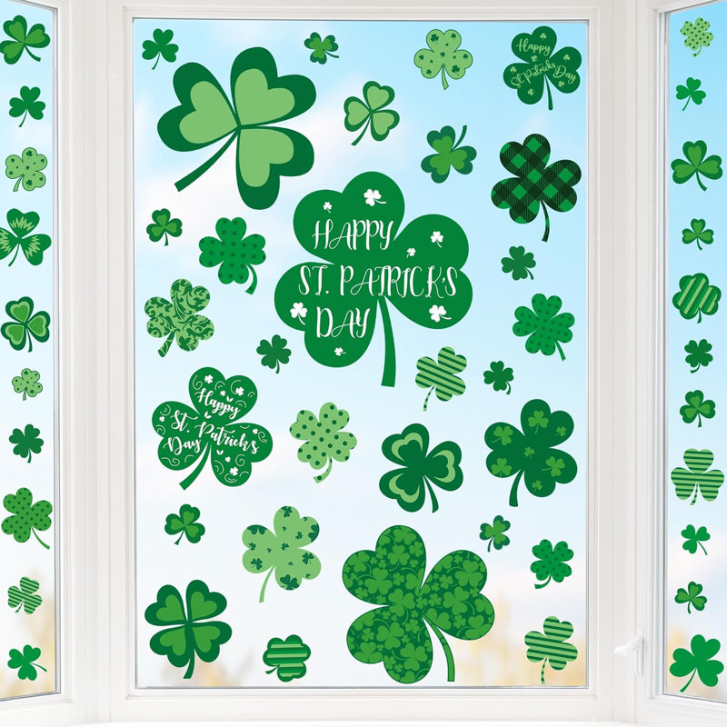 9 feuilles de fenêtre St Patricks Day, 116 PCS Shamrock