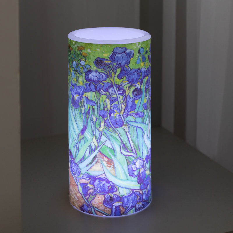 Lavish Home Flameless Candles - 2-Pack Van Gogh Irises Battery Operated Candles with Remote and Flickering Light - Candles for Home Décor