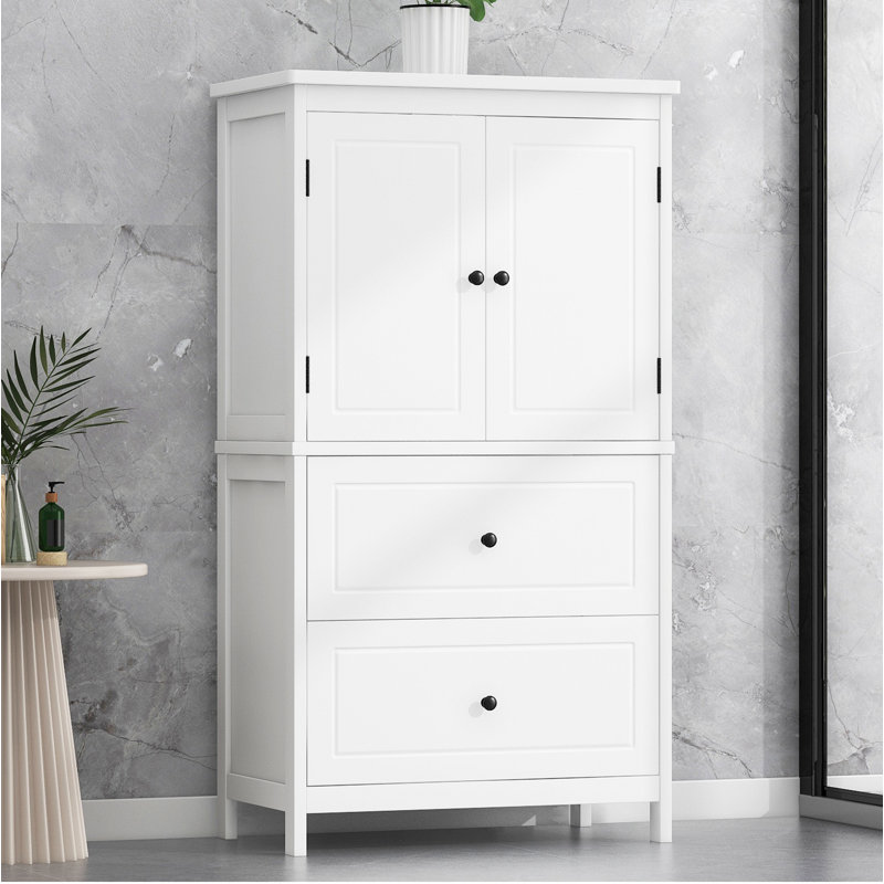 Bathroom Storage Cabinet with Two Doors and Drawers, White