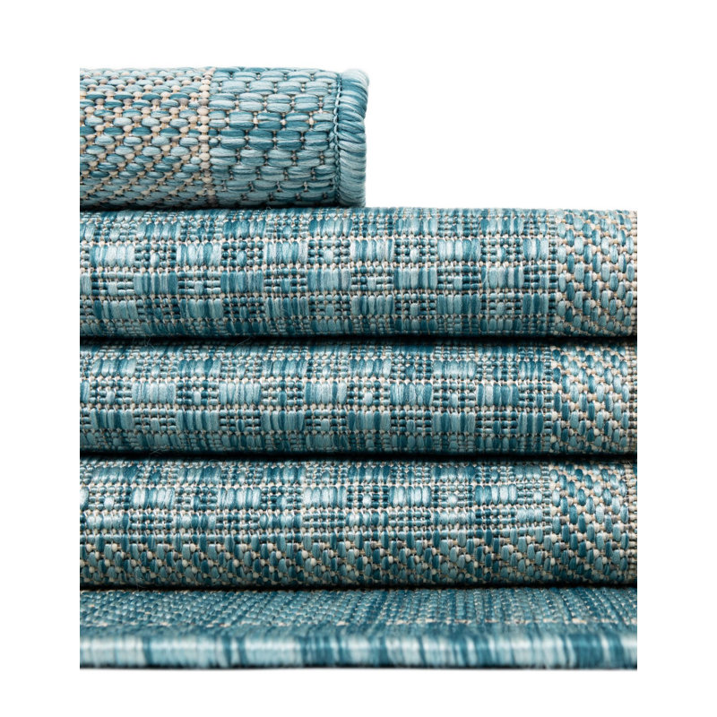 Tapis sarcelle intérieur / extérieur Reyyan, Teal, Rond 7 pi 10 po