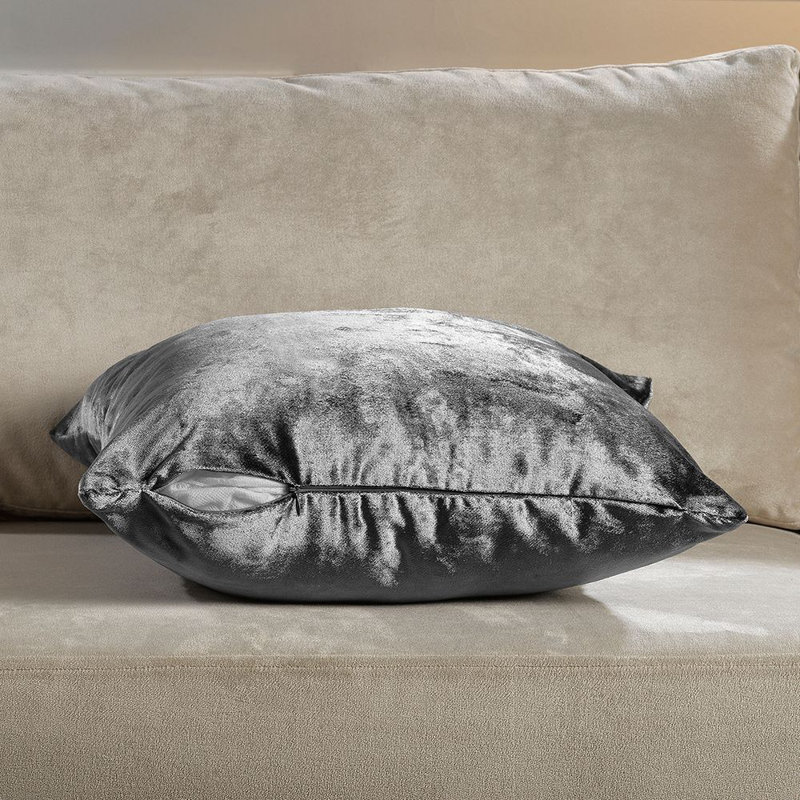 Housse de coussin en velours brillant, Gris, Carré 12 po