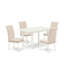 Cet ensemble de table de salle à manger 5 pièces comprend une table de salle à manger rectangulaire avec des rallonges papillon et 4 chaises Parsons en lin beige clair, en lin blanc-452332296-452332297-452332298