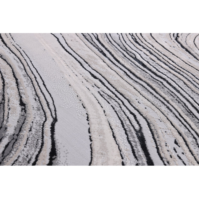 Nevada Collection Abstract Cream and Gold Rug, Black/Gray, Rectangle 1'9" x 2'9"