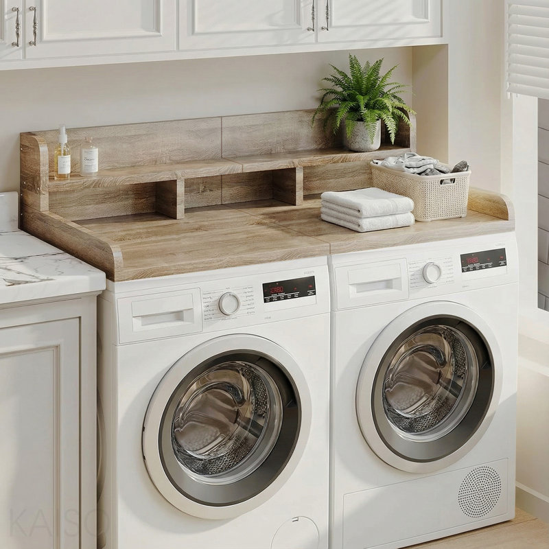 Washer Dryer Wood Countertop with Storage Shelf (Sandy Brown Color)