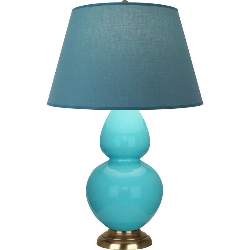 Lampe de table double gourde en céramique, Bleu vif / gris, Bleu œuf glacé / laiton, Laiton