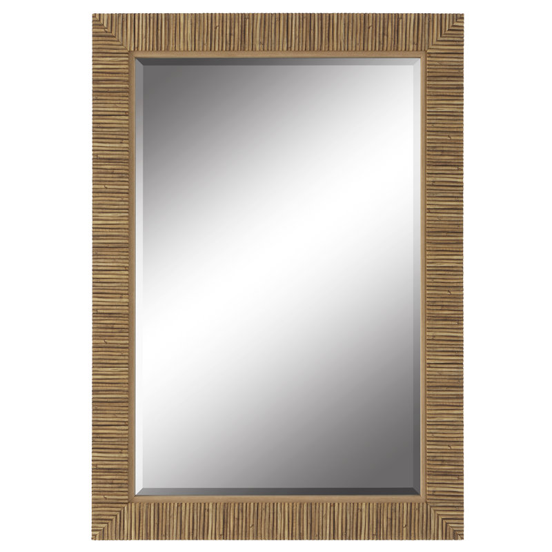 Brown Rattan Framed Full Length Rectangular Bathroom Mirror
