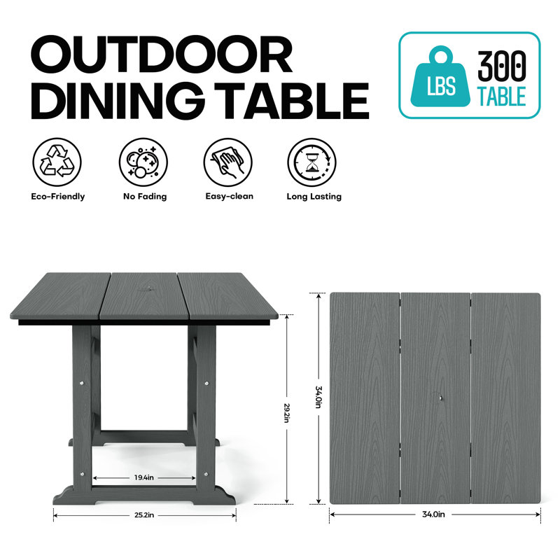 Table de salle à manger 34 po carrée avec trou pour parasol, Grey