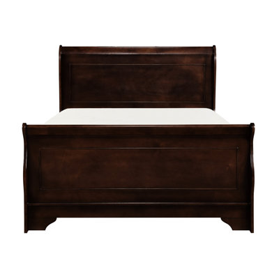 Full Bedroom Bed Frame With Dark Cherry Finish For Cozy Wooden Classic Look