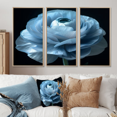 Mono, bleu, noir, renoncules congelés, reproduction d'art mural