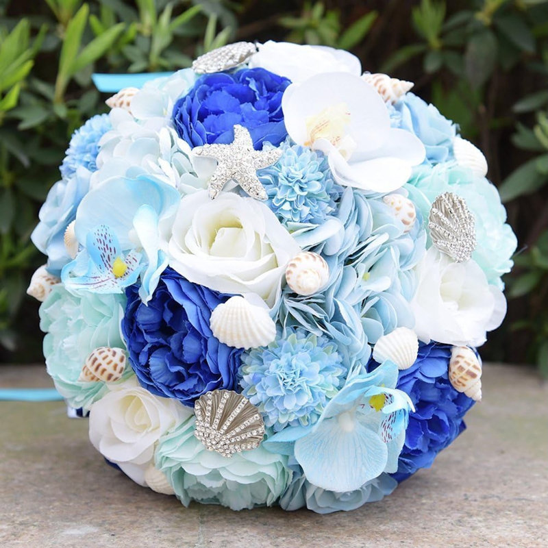 Bouquet de mariage à la plage avec coquillage et strass