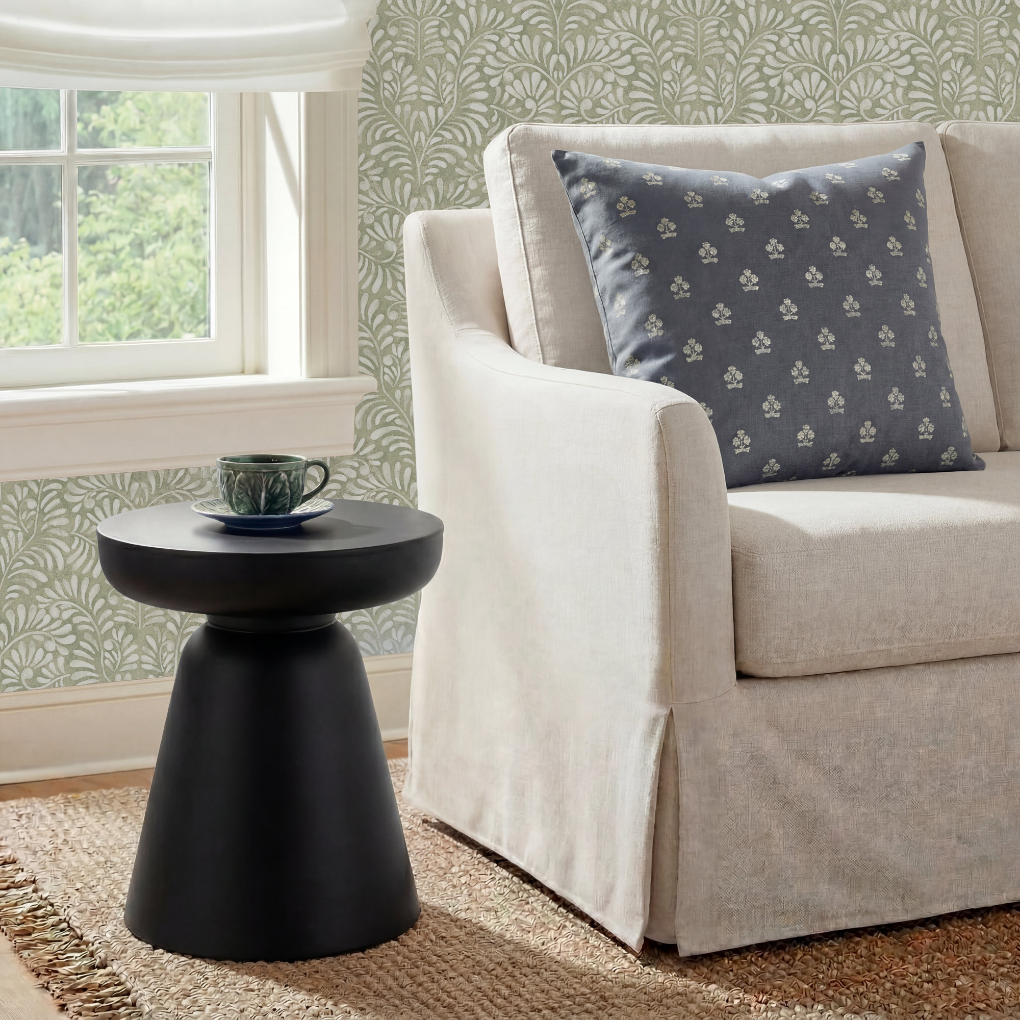 Vanola Drum Wooden Accent Table, Smooth Black
