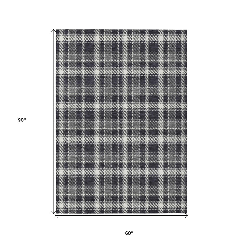 Tapis extérieur antidérapant lavable à carreaux noir et blanc 5 pi x 8 pi, Rectangle 5' X 8'