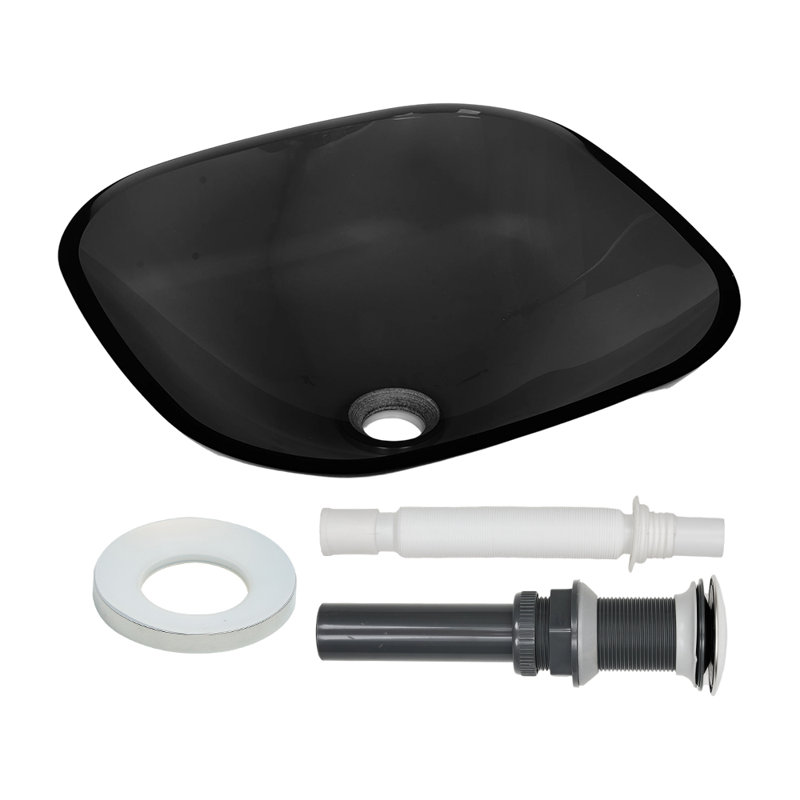 Belfry Bathroom 420mm L x 420mm W Tempered Glass Square Sink, Satin Black