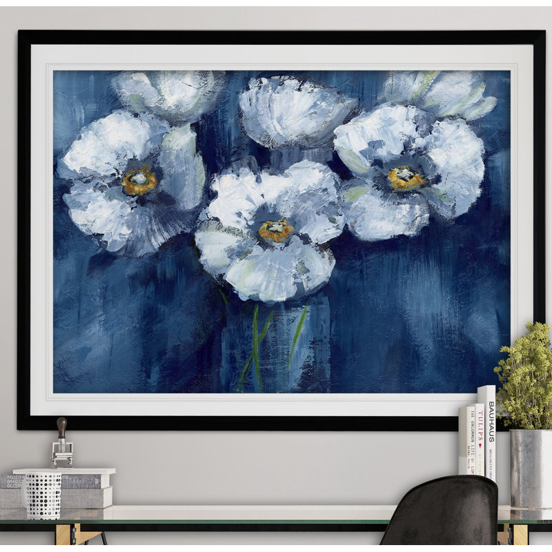 «Blooming Poppies», reproduction de peinture acrylique encadrée, H 26 po x l 36 po x P 1,5 po, Noir
