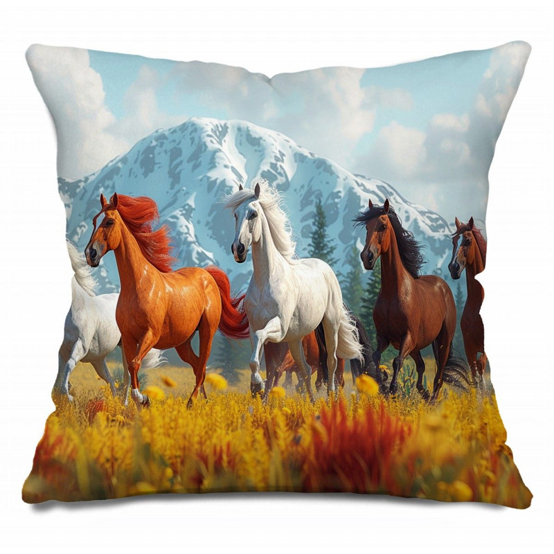 Coussin courant avec chevaux de course, H 26 po x l 26 po