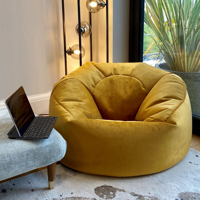 Velvet Refillable Classic Bean Bag, Mustard