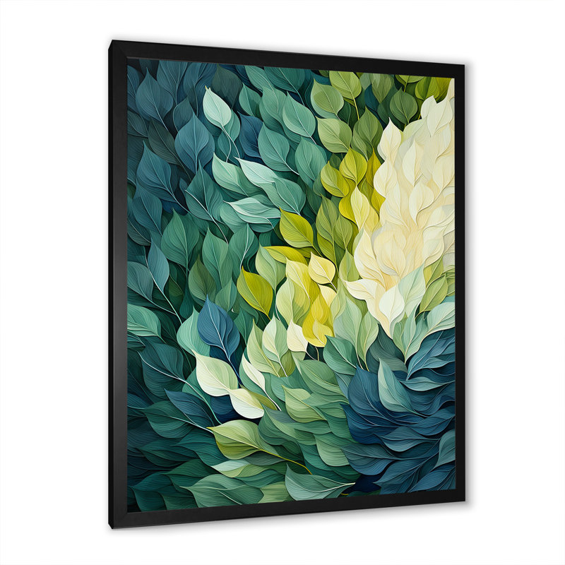 Leaves Green River Collage On Canvas Print, 32" H x 24" W x 1" D, Black Single Picture Framed