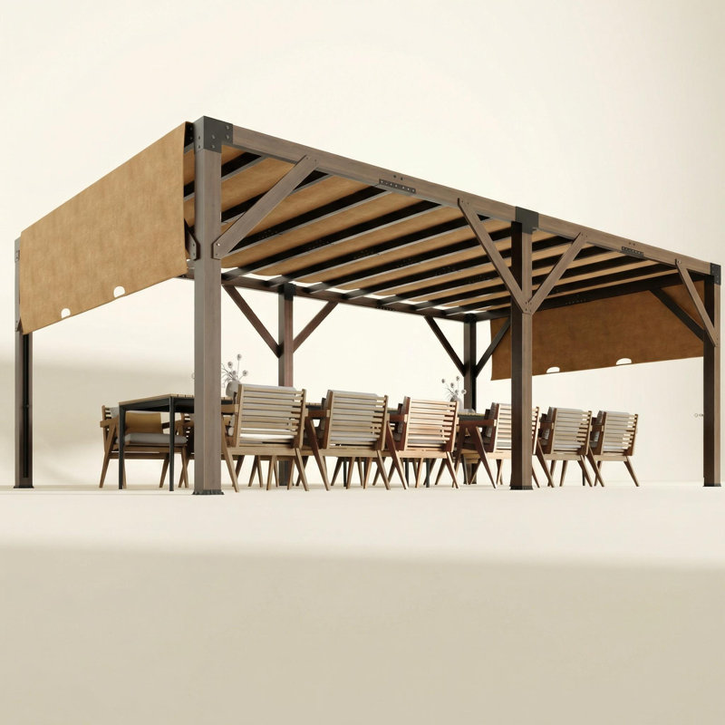 Pergola en bois de cèdre durable 12 x 20 pi avec auvent rétractable