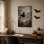 «Black Witch Silhouette Flying With Bats and Full Halloween», art mural sur toile-1480262724
