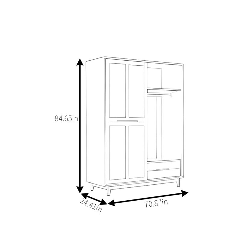 Armoire classique en noyer rétro, H 84,65 po x l 70,87 po x P 24,41 po