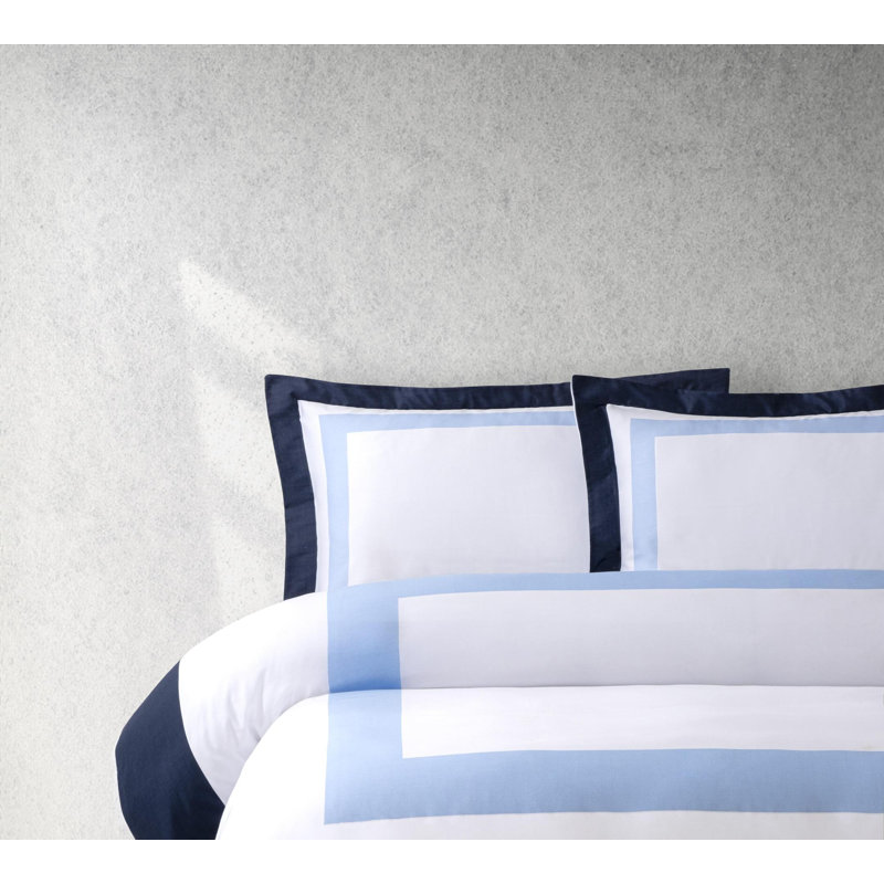 Ensemble de 2 taies décoratives pour chambre double à double bordure, Très grand, Bleu marine