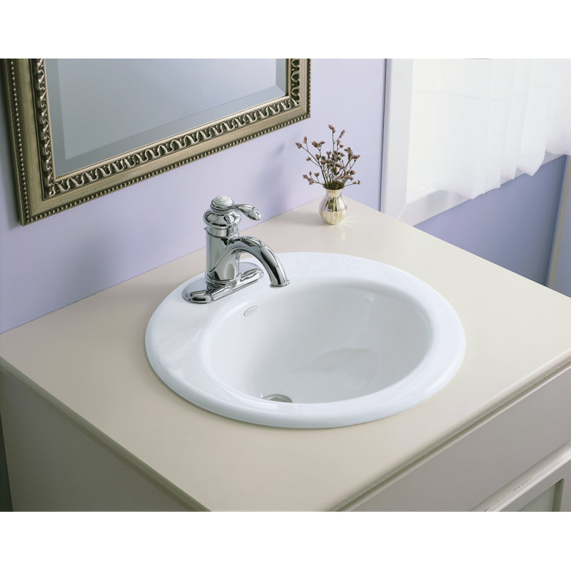 Lavabo de salle de bain circulaire en métal avec trop-plein Radiant, Blanc, Centre de 8 po
