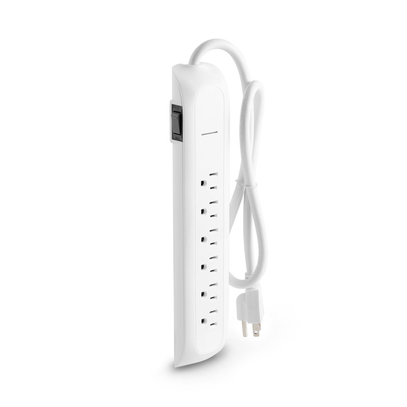 Multiprise 6 prises, cordon d'alimentation 6 ', Blanc