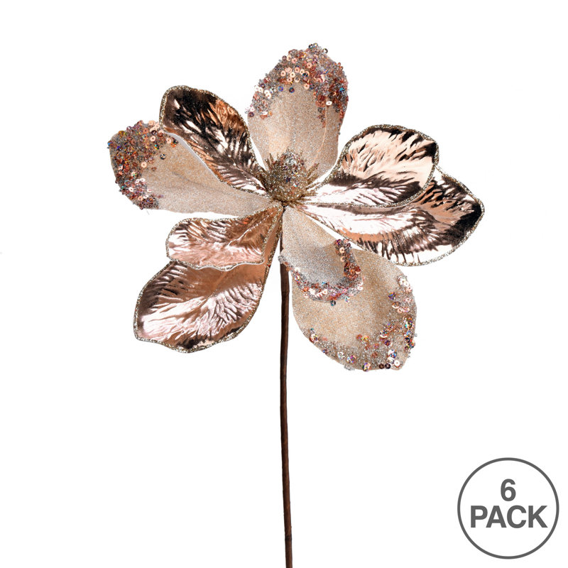Vaporisateur de Noël artificiel brillant 11 po Vickerman Magnolia, Or rose