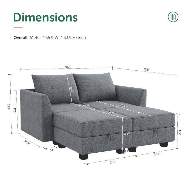 Canapé modulaire convertible avec méridienne réversible Manusite, Mélange de polyester gris bleuté