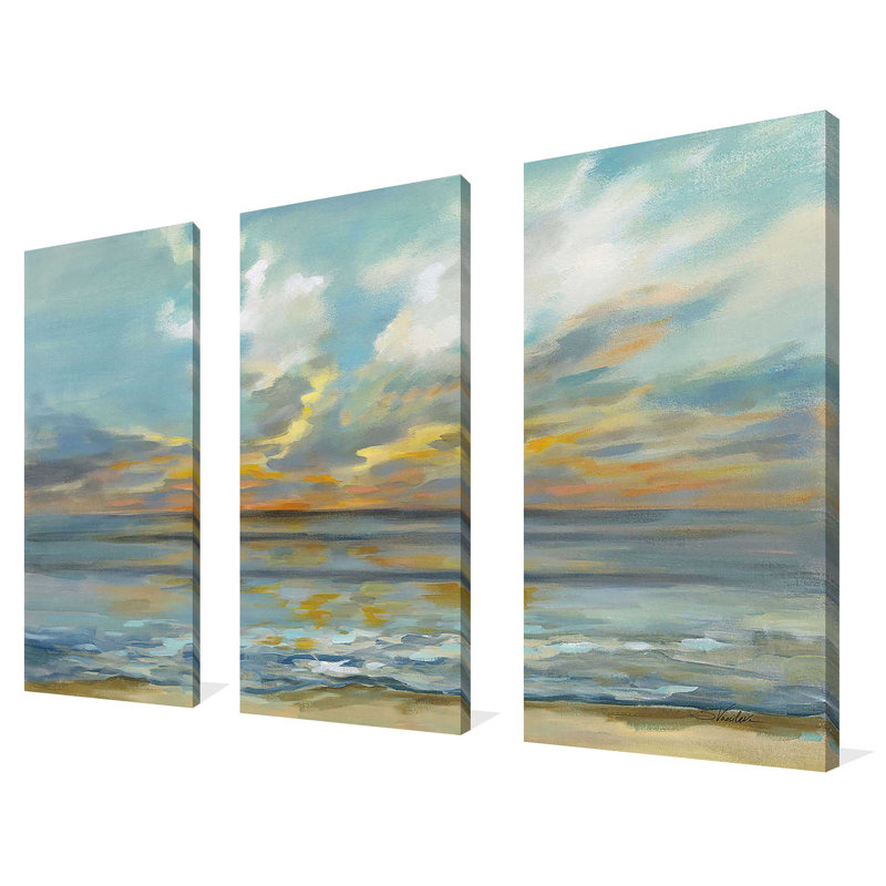 "Rhythmic Sunset Waves" par Silvia Vassileva, reproduction sur toile 3 pièces, L 48 po x H 32 po