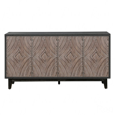 Mid Century Buffet Console Table, With Solid Wood Legs 60" Kitchen Storage Cabinet Credenza With 4 Convex Pattern Diamond Doors And 2 Shelves For Livi