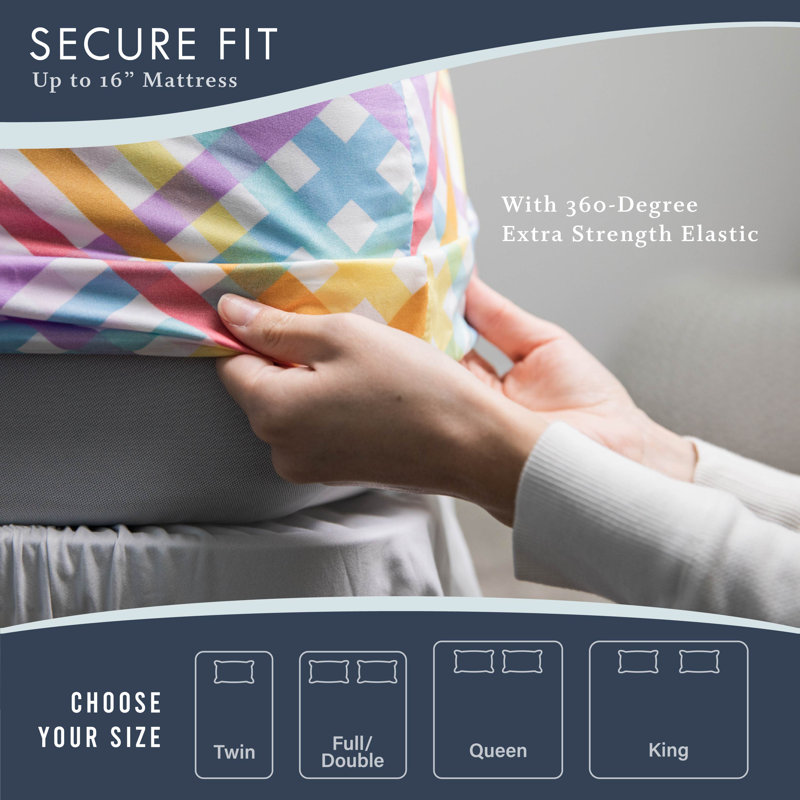 Twin White Rainbow Gingham Microfiber Bed Sheet Set
