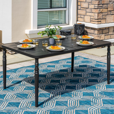 Rectangular Iron Outdoor Dining Table Umbrella Hole , 37 " W 60.7 " D