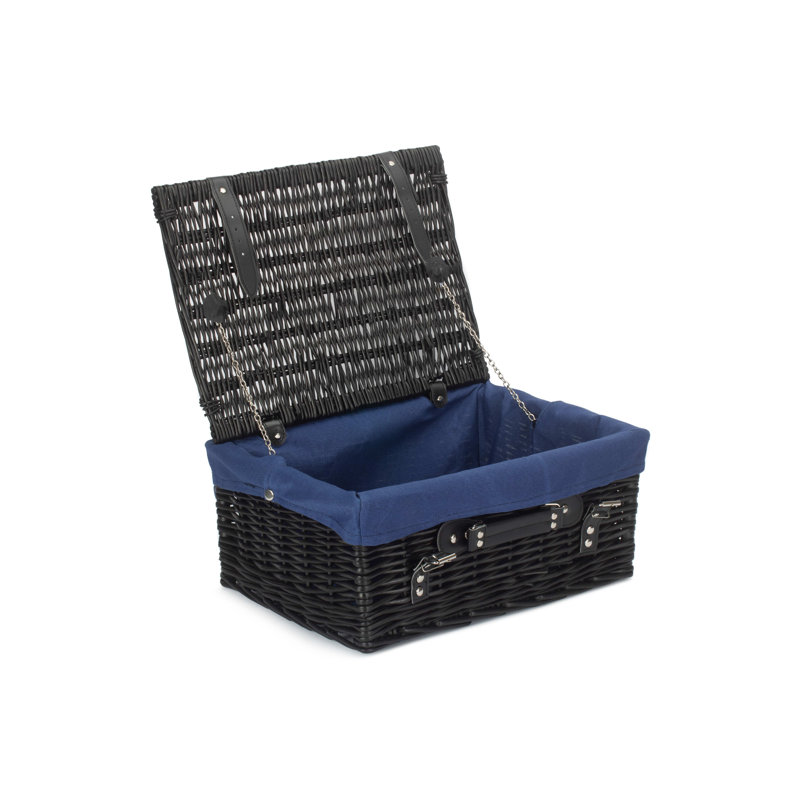 Wicker Hamper Basket with Lining, 19cm H x 41cm W x 30cm, Black/Navy Blue