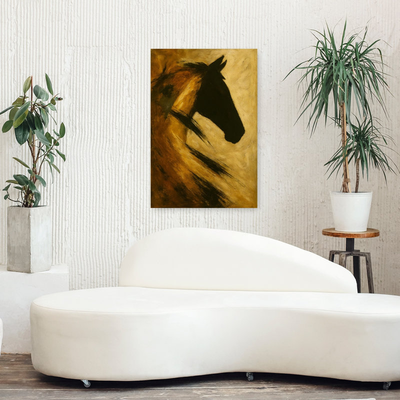 Art doré abstrait cheval contemporain, 36" H x 24" W