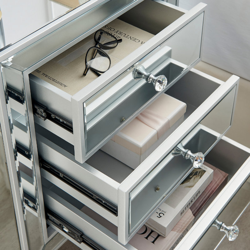 Roxbury Mirrored 3 Drawer Nightstand Modern Design Bedside Table