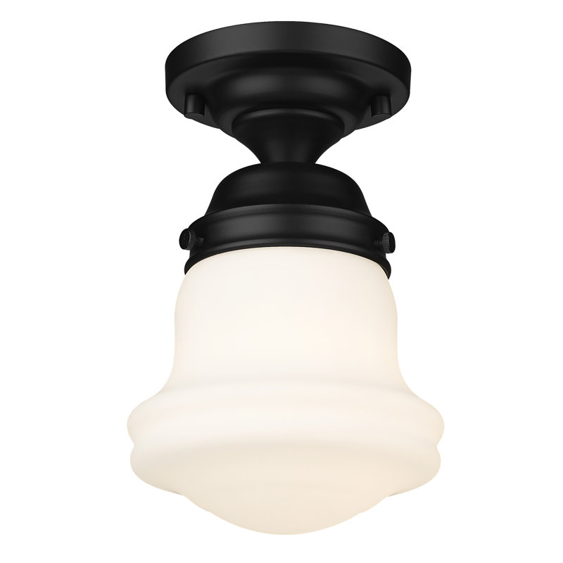 Neriah Glass Semi-Flush Mount Pendant, Matte Black, 9" H x 6" W