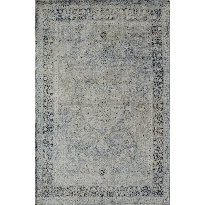 Anthony Abstract Tan Blue Area Rug, Rectangle 2' x 4'