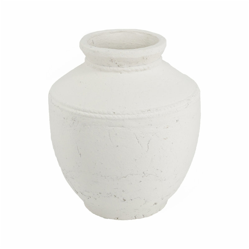 D12x14 "Vase rond en terre cuite avec finition blanc naturel