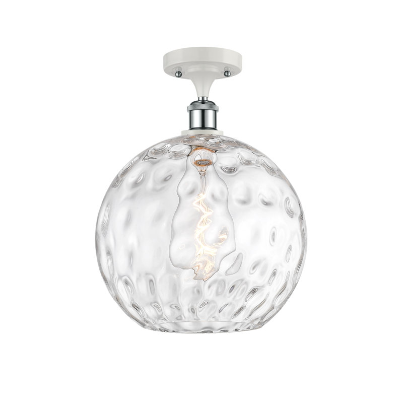 Plafonnier semi-encastré 1 lumière 8 po Cindi, Ampoule non incluse, H 17 po x l 12 po x P 12 po, Blanc / chrome poli