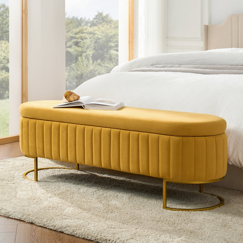 Ferdinand 55.5" W Upholstered Storage Bench, Orange, 19" H x 55.5" W x 17" D