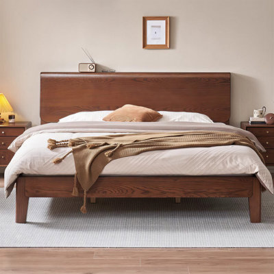 Solid Ash Wood Bed Mid Century Modern Style