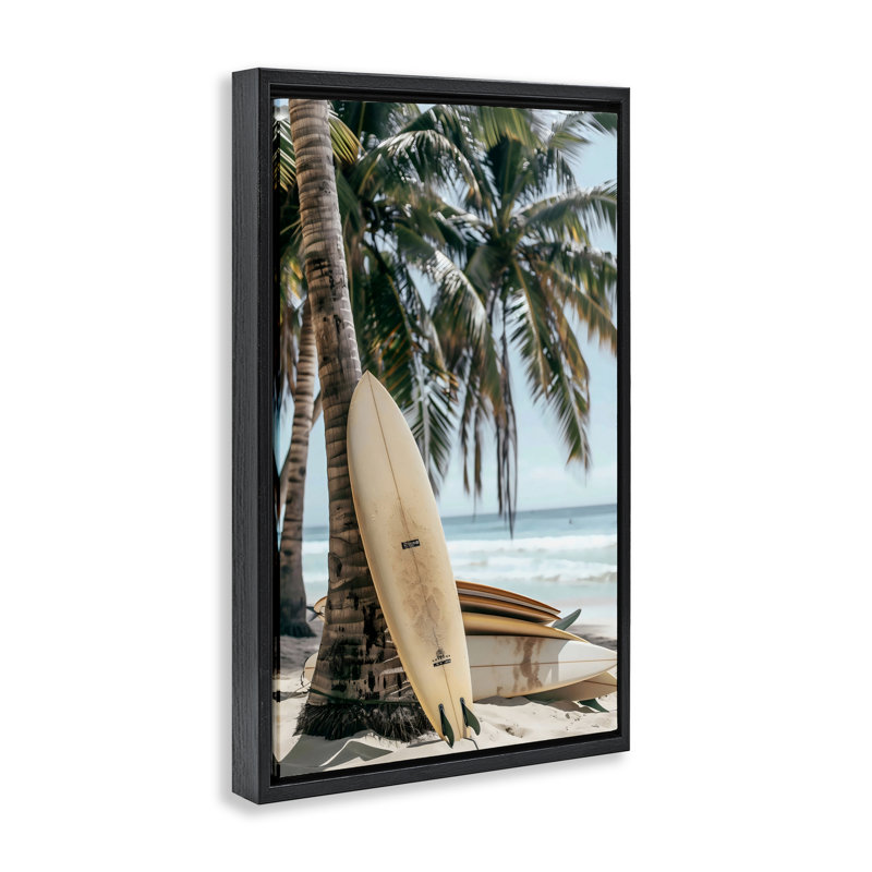 Planches de surf empilées et cadre flottant palmier, design par LSR Design Studio, Cadre flottant noir de jais