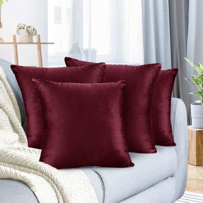Housse de coussin en velours , H 16 po x l 16 po, Rouge bourgogne