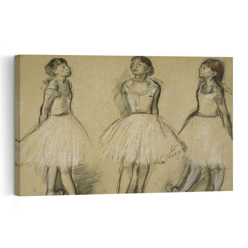 Trois études d'une danseuse en quatrième position, 1879-1880. Estampe d'art mural contemporaine., H 32 po x l 48 po