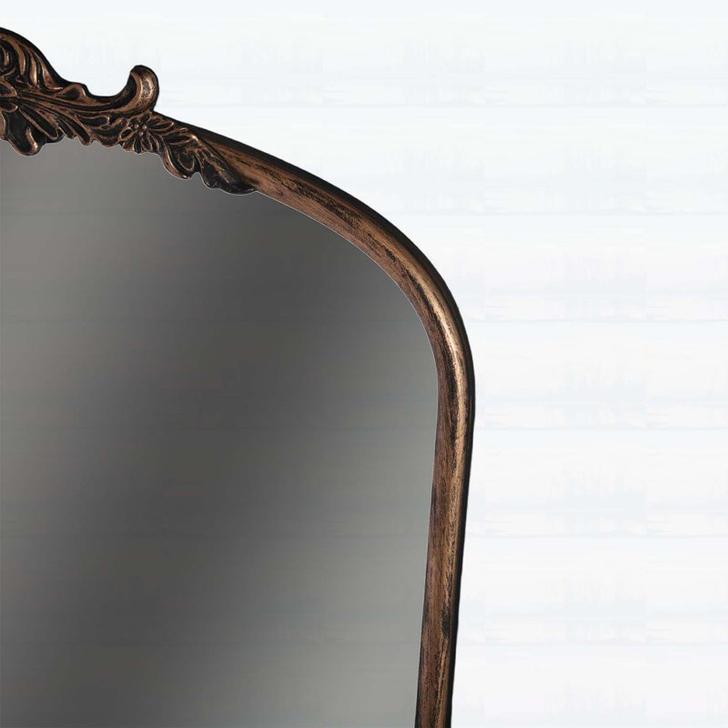 Miroir mural antique français arqué 24 po x 36 po, noir et doré pour chambre à coucher et vestibule élégants