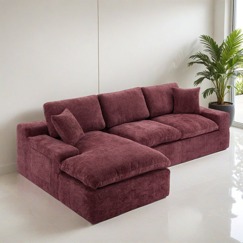 Canapé modulaire réversible 107,92 "rembourré pour salon, Chenille rouge