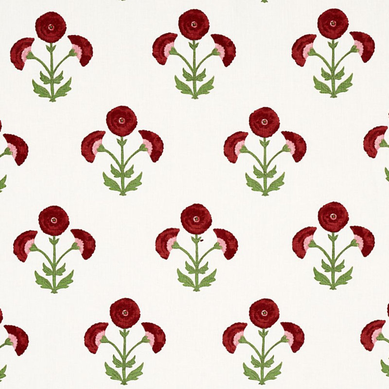 Saranda Flower Embroidery Fabric, Cardinal