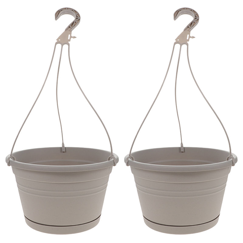 Set of 2 Gray Plastic Hanging Flower Pots