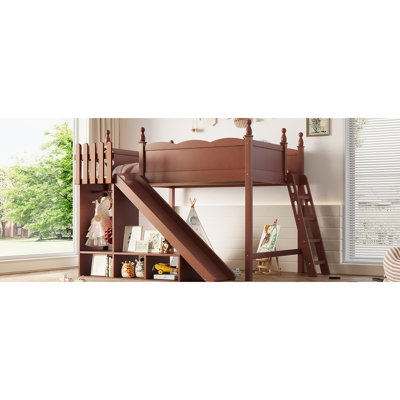 Lit mezzanine avec tablettes de rangement et glissière amovible, bois massif, garde-robe pour le décor de la chambre